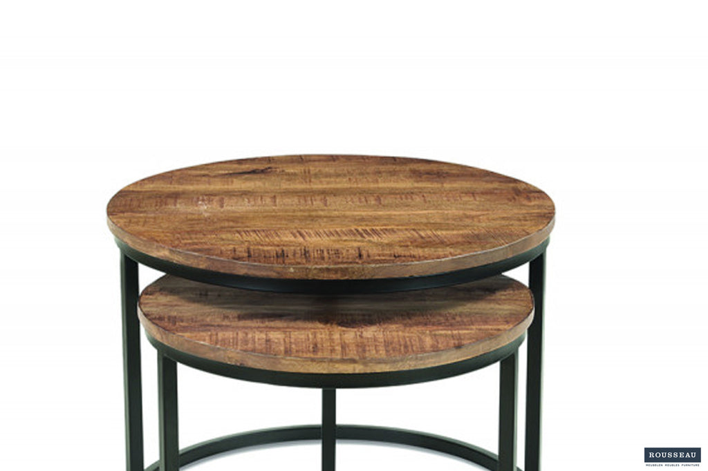 Rousseau Goja Salontafel – 2-delig Mango Hout – Zwart – Ø60/50 x H45/38 cm